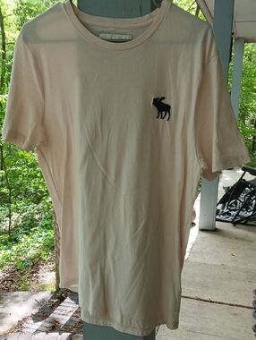 Abercrombie & Fitch Light Pink Crew Neck T-Shirt w Moose Patch, WoMens Sz.L.